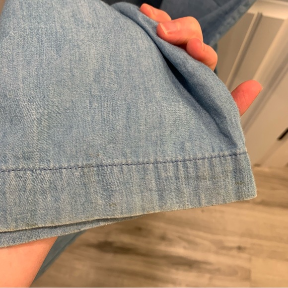 Small. Thin blue jean/ chambray jumpsuit. Embroidered top. - Picture 14 of 14